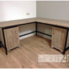 Hoekbureau l-vorm bureau zwarte steigerbuis zwevende kast met steigerhout.