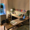 Hoekbureau l-vorm bureau zwarte steigerbuis zwevende kast met steigerhout.