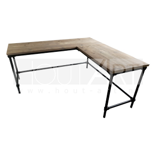 Hoekbureau zwarte steigerbuis met steigerhout