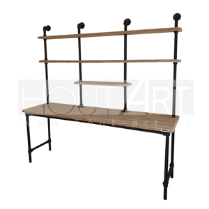 Bureau zwarte steigerbuis wandrek XL met steigerhout