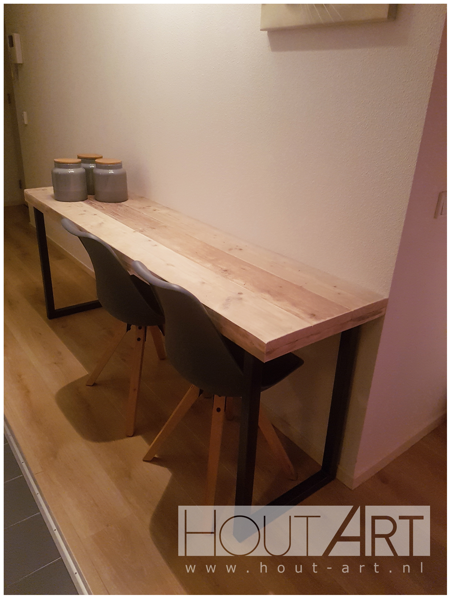 Bureau u-poot staal met steigerhout van Hout-Art.