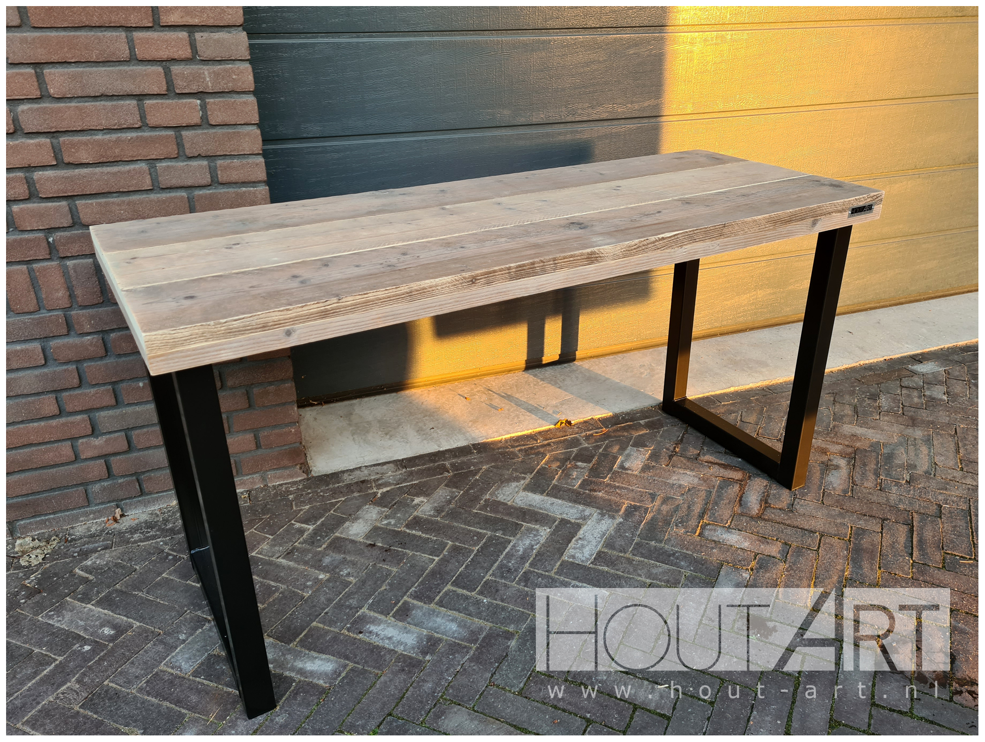 Bureau u-poot staal met steigerhout van Hout-Art.