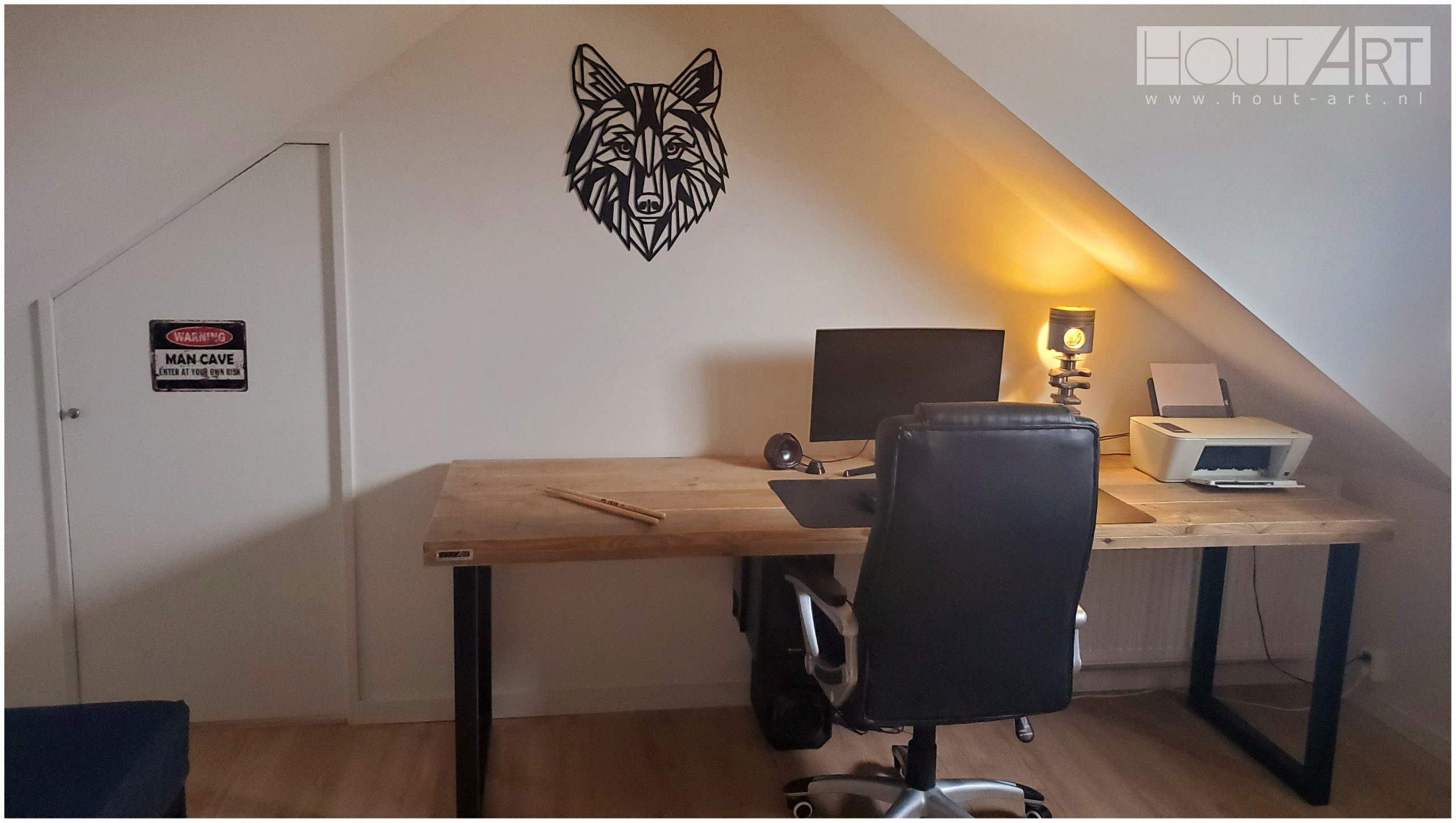 Bureau u-poot staal met steigerhout van Hout-Art.