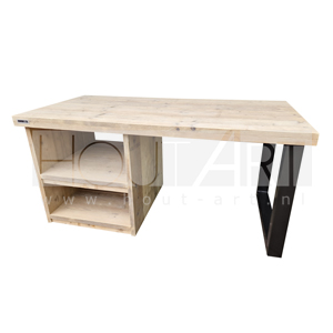 Bureau U-poot staal met kast steigerhout
