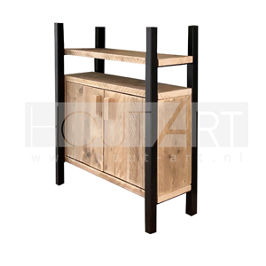 Kastje stalen zijframe met steigerhout