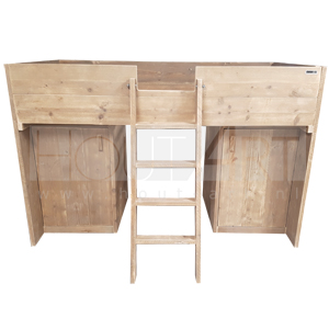 Halfhoogslaper ingebouwde kasten van steigerhout van Hout-Art. opbergkast, kledingkast, trap, gebruikt hout, slapen, slaapkamer, kinderkamer, kinderbed, houtart.