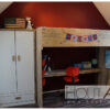 Hoogslaper bureau met steigerhout van Hout-Art. hoogslapers, steigerbuizen, zwart, gebruikt hout, industrieel, slapen, slaapkamer, kinderkamer, kinderen, houtart.