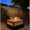 Vuurtafel inbouwbrander salontafel stalen kubus design met steigerhout van Hout-Art. terrasverwarming