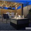 Vuurtafel inbouwbrander salontafel stalen kubus design met steigerhout van Hout-Art. terrasverwarming