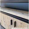 Dressoir stalen frame lades steigerhout van Hout-Art. staal, frames, zwart, gepoedercoat, steigerhouten, kast, opbergkast, lades, deuren, handgrepen.