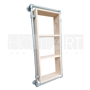 Hangende kast steigerbuis met legplanken steigerhout