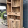Hoge kast vakkenkast steigerhout met deuren en lades van Hout-Art.