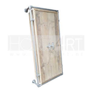 Hangende kast steigerbuis met deuren steigerhout