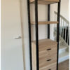 Kast statue stalen frame eiken met lades van Hout-Art. vakken, kast, opbergkast, decoratie, modern, industrieel, zwart gepoedercoat, staal, frames, houtart.