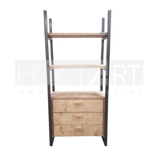 Kast stalen frame met ladeblok steigerhout