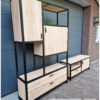 vakkenkast Queen stalen frame eiken van Hout-Art. Lades deuren, vakken, kast, opbergkast, deuren, zwart gepoedercoat, houtart.