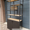 vakkenkast wine stalen frame eiken van Hout-Art. wijnvakken, deuren, vakken, kast, opbergkast, deuren, zwart gepoedercoat, staal, frames houtart.