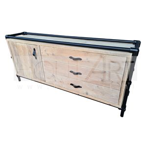 Dressoir zwarte steigerbuis deur en lades steigerhout