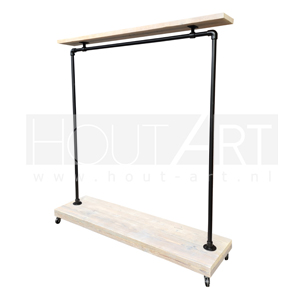 Kledingrek luxe zwarte steigerbuis met steigerhout extra