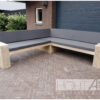 Hoek loungebank open net armleuningen steigerhout van Hout-Art. Tuinmeubel, loungeset, gebruikt hout, buitenkeuken, vuurtafel, tuinmeubels, houtart.