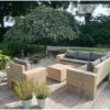 Hoek loungebank open net armleuningen steigerhout van Hout-Art. Tuinmeubel, loungeset, gebruikt hout, buitenkeuken, vuurtafel, tuinmeubels, houtart.
