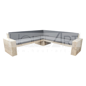 Hoek loungebank open met armleuning steigerhout