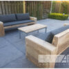 Loungebank recht met armleuning steigerhout van Hout-Art. Tuinmeubel, loungeset, gebruikt hout, buitenkeuken, vuurtafel, tuinmeubels, houtart.