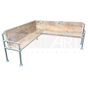 Hoek loungebank steigerbuis met steigerhout