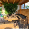 Loungebank recht met armleuning en wielen steigerhout van Hout-Art. Tuinmeubel, loungeset, gebruikt hout, buitenkeuken, vuurtafel, tuinmeubels, houtart.