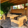 Loungebank recht met armleuning en wielen steigerhout van Hout-Art. Tuinmeubel, loungeset, gebruikt hout, buitenkeuken, vuurtafel, tuinmeubels, houtart.