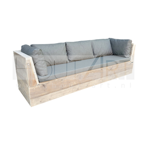 Loungebank recht dicht met doorlopende rugleuning steigerhout