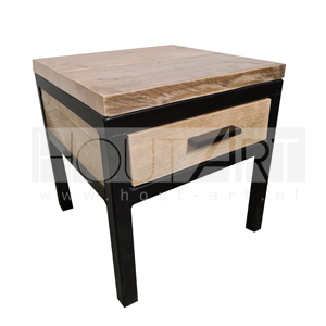 Nachtkastje stalen frame met lade steigerhout