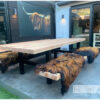 Picknick set massive staal met douglas balken en rugleuning van Hout-Art.