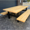 Picknick set of Picknicktafel massive staal met douglas balken van Hout-Art.