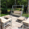 Schommelbank verzinkte steigerbuis met steigerhout van Hout-Art. tuinbank, verzonken, schommel, gebruikt hout, industrieel, tuinmeubels, loungebank, houtart.
