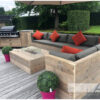 Vuurtafel inbouwbrander salontafel luxe rechthoek steigerhout van Hout-Art. terrasverwarming