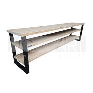 Tv-Meubel stalen u-poot met twee legplanken steigerhout