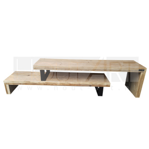 Tv-Meubel houten-L met stalen U-poten steigerhout
