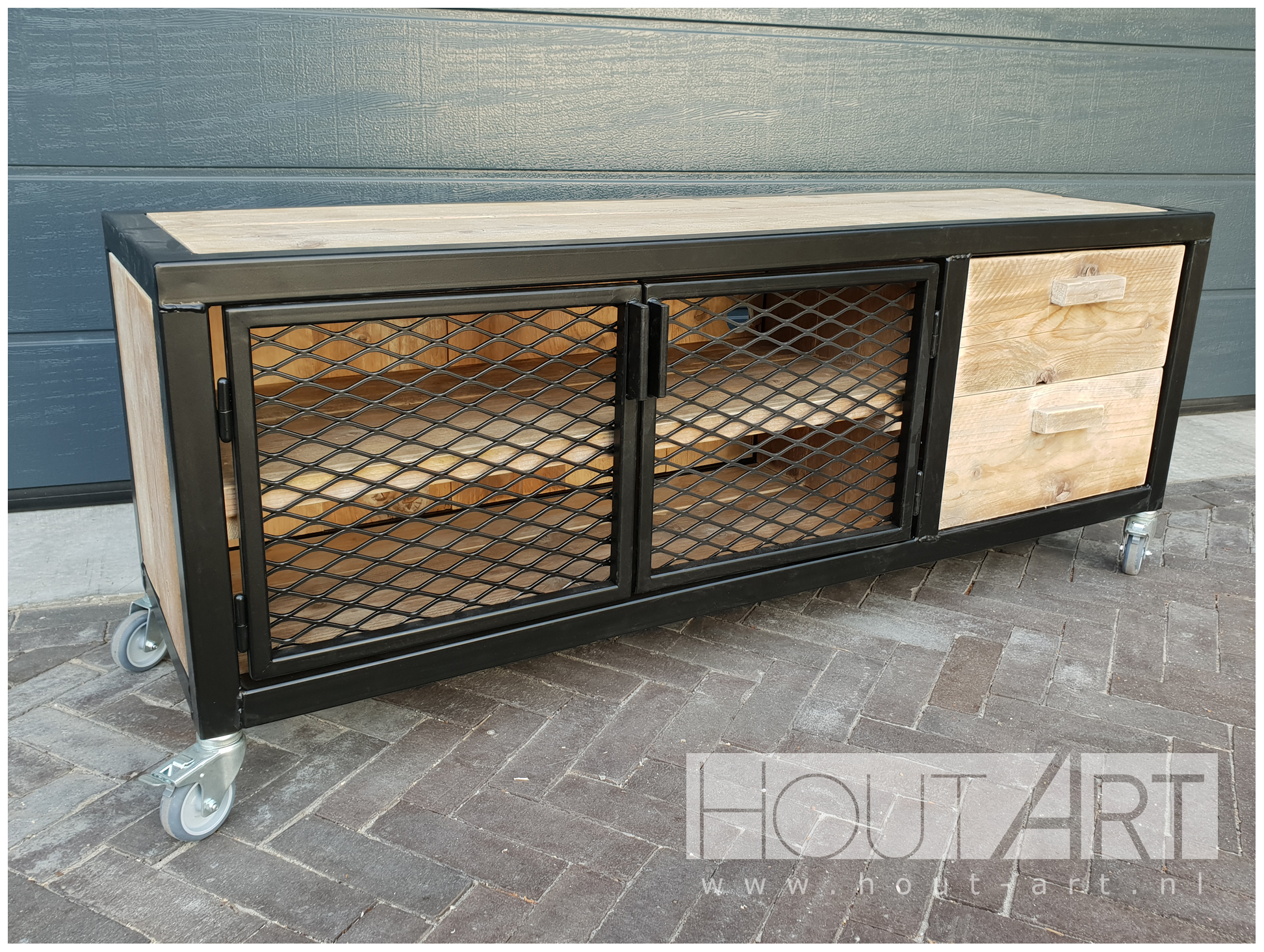 tv-meubel virango luxe stalen frame met gaasdeurtjes van Hout-Art.