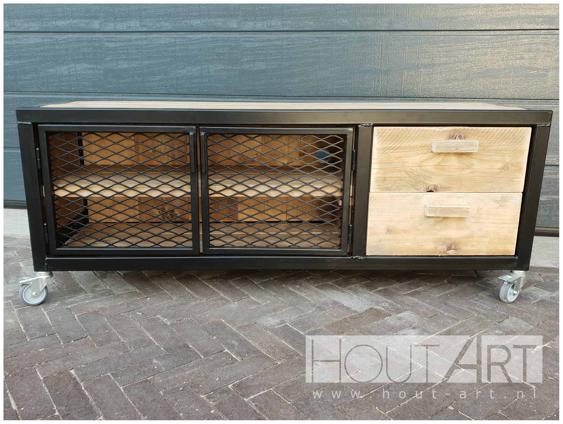 tv-meubel virango luxe stalen frame met gaasdeurtjes van Hout-Art.