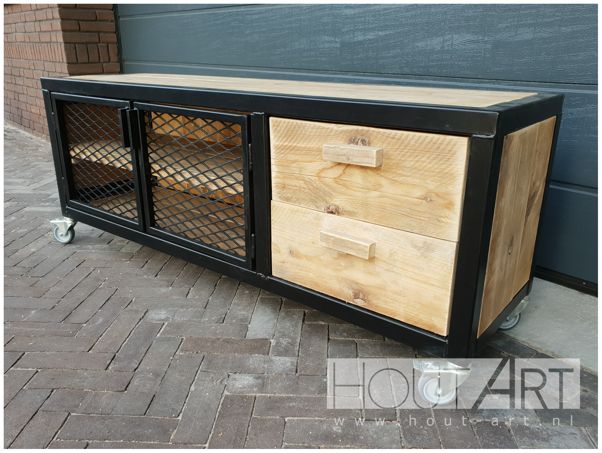 tv-meubel virango luxe stalen frame met gaasdeurtjes van Hout-Art.