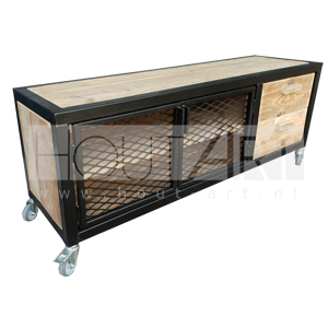 Tv-Meubel Virango luxe stalen frame met gaasdeurtjes en steigerhout