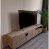 tv-meubel onderframe deur en open vak lade met steigerhout van Hout-Art. staal, frames, zwart gepoedercoat, industrieel, houtart.