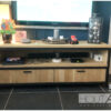 TV-meubel stalen frame met lades eiken van Hout-Art. stalen frames, zwart gepoedercoat, houtart.