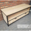 TV-meubel stalen frame met lades eiken van Hout-Art. stalen frames, zwart gepoedercoat, houtart.