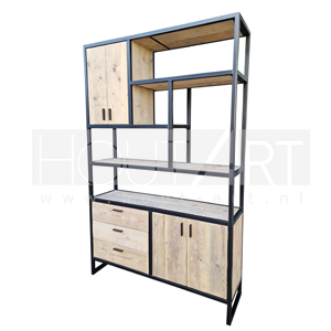 Vakkenkast XL PLUS stalen frame met lades en deuren steigerhout