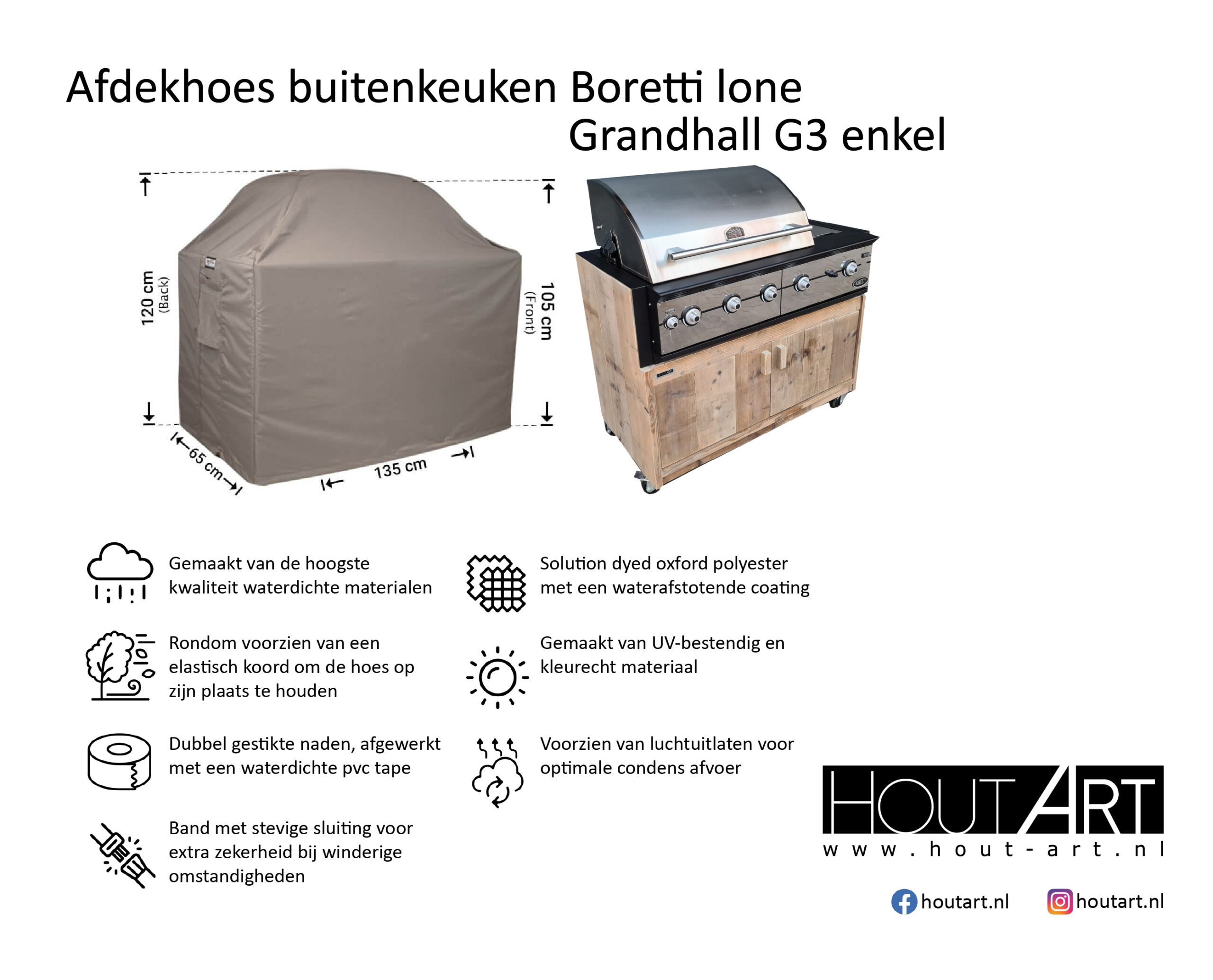 Afdekhoes BBQ buitenkeuken Grandhall G3 en G4 premium enkel van Hout-Art.