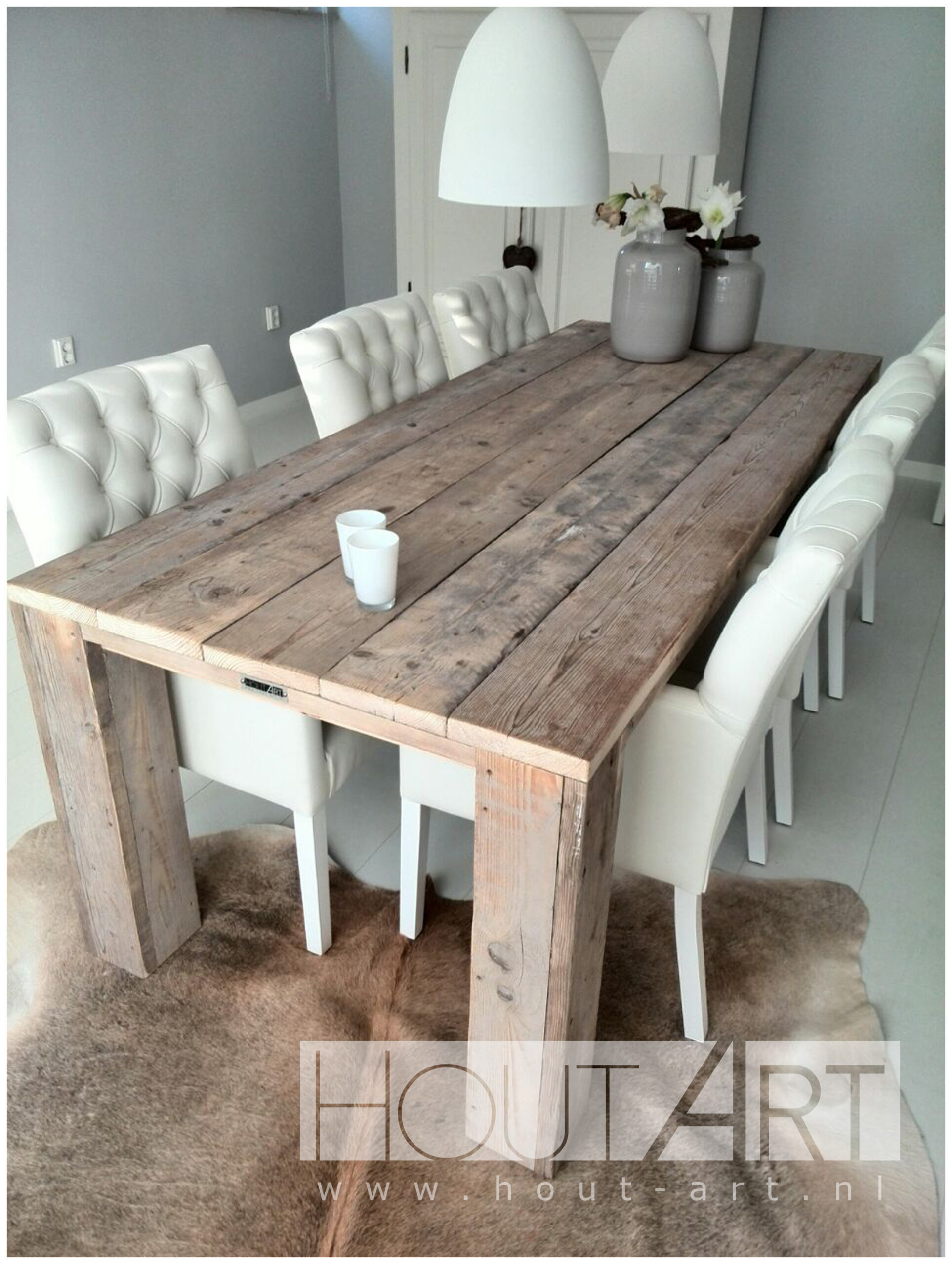 Tafel eettafel steigerhout XL hoekpoten van Hout-Art.