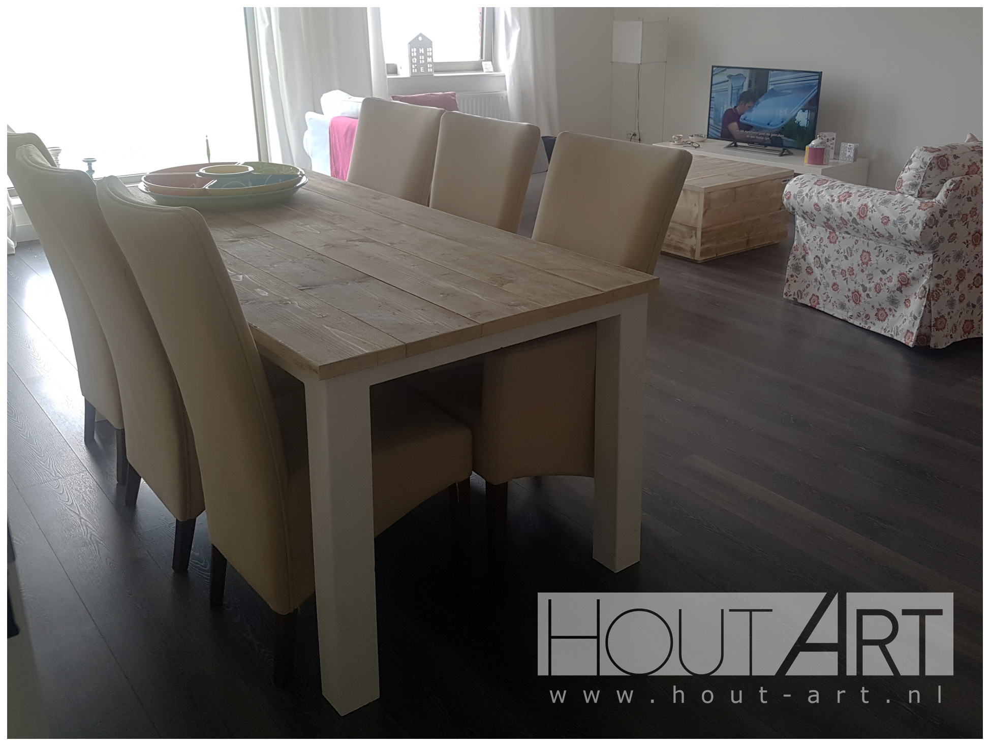 Tafel steigerhout balk poten van Hout-Art.