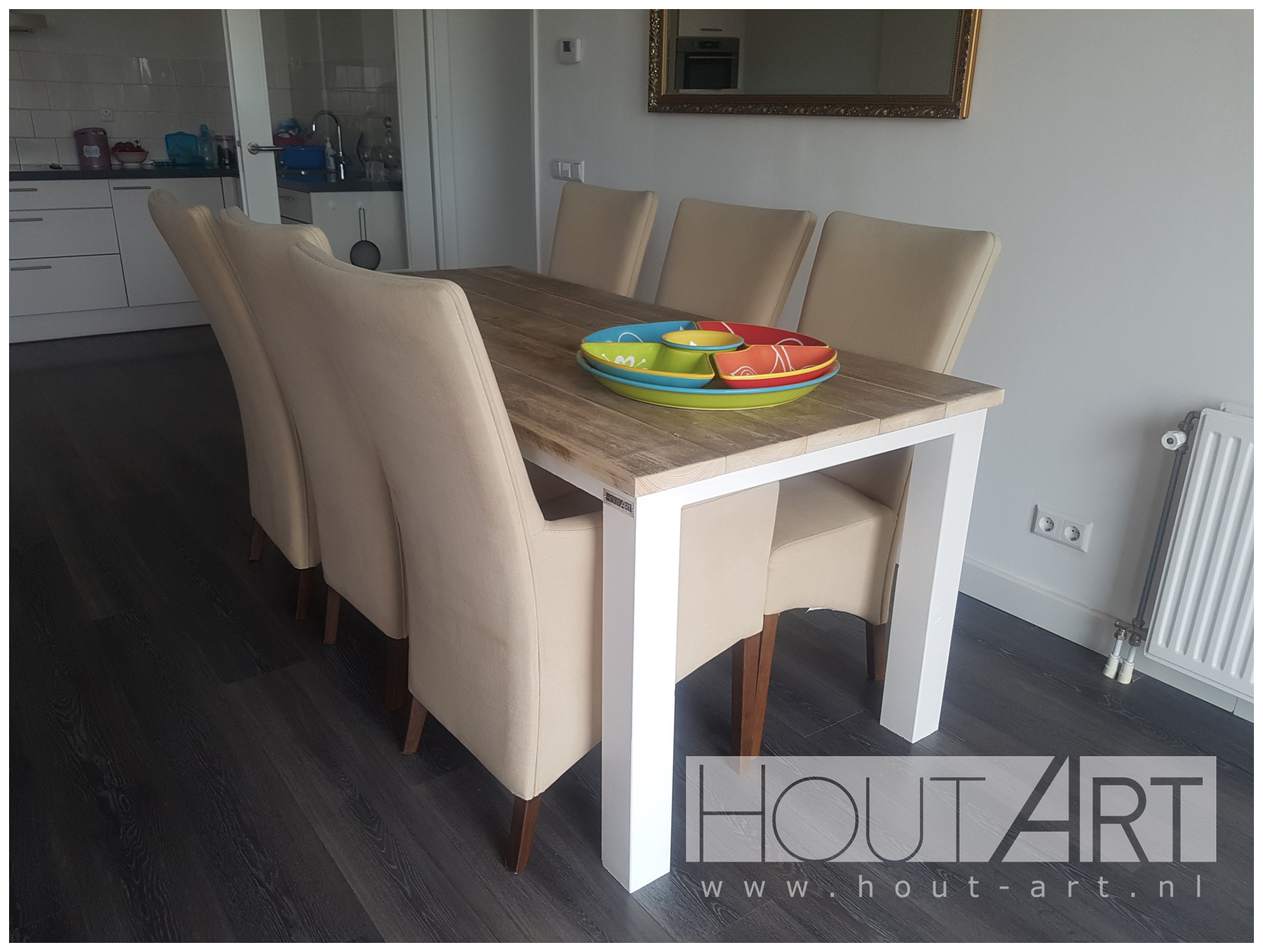 Tafel steigerhout balk poten van Hout-Art.